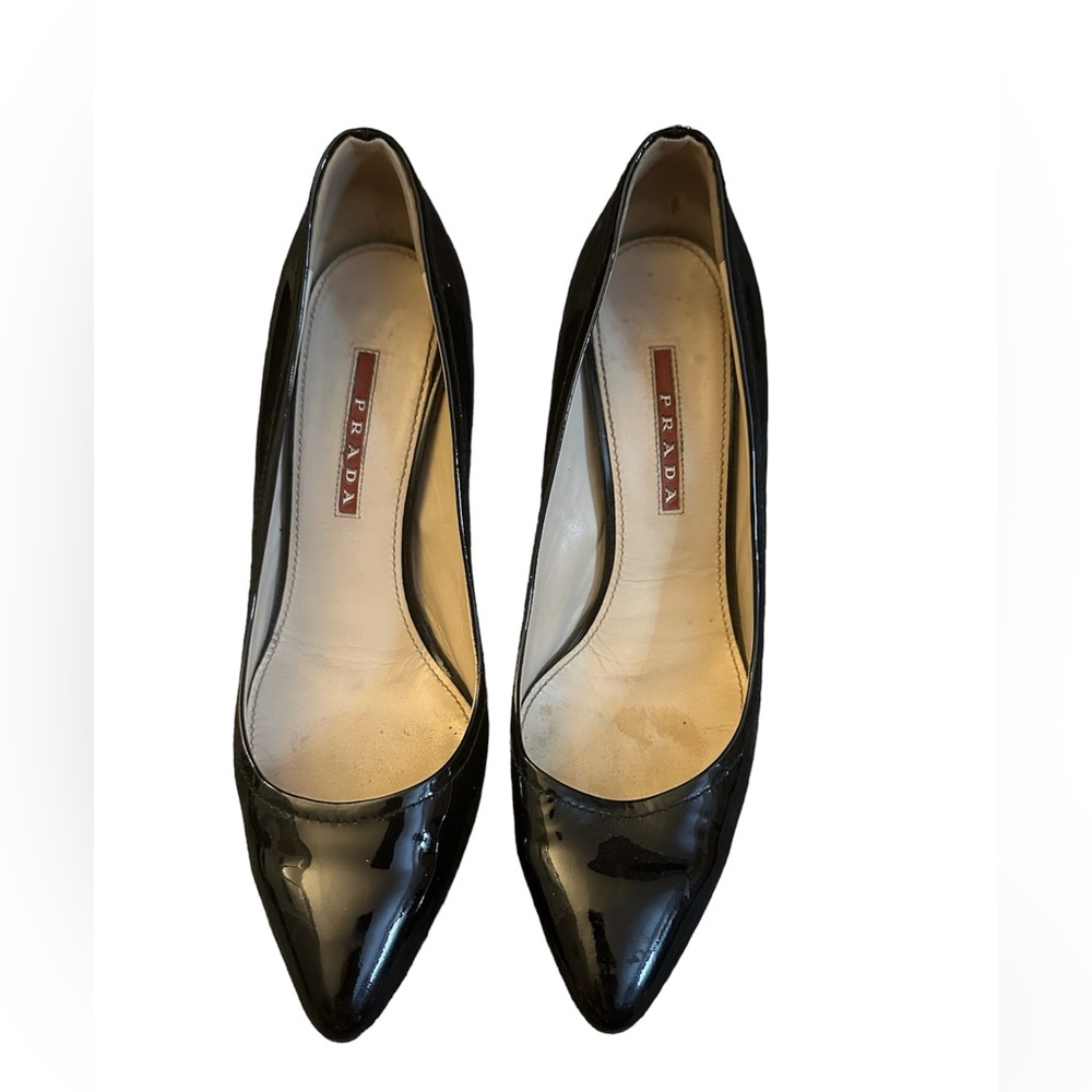 Prada Sport black patent leather kitten heels sneaker bottom